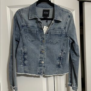 ⭐️NWT FDJ Light Blue Oversized Denim Jacket Frayed Hem. PTP 20” Fits Large